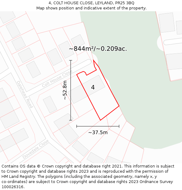 4, COLT HOUSE CLOSE, LEYLAND, PR25 3BQ: Plot and title map