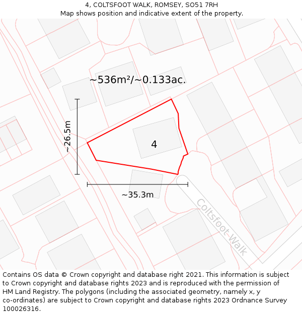 4, COLTSFOOT WALK, ROMSEY, SO51 7RH: Plot and title map