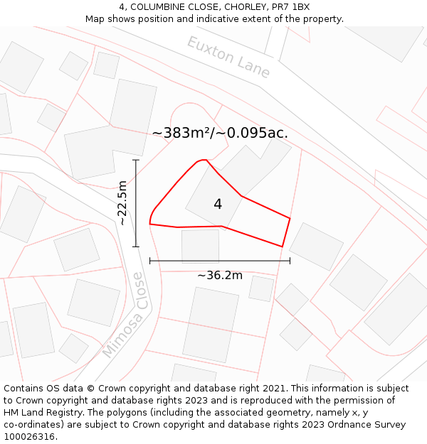 4, COLUMBINE CLOSE, CHORLEY, PR7 1BX: Plot and title map