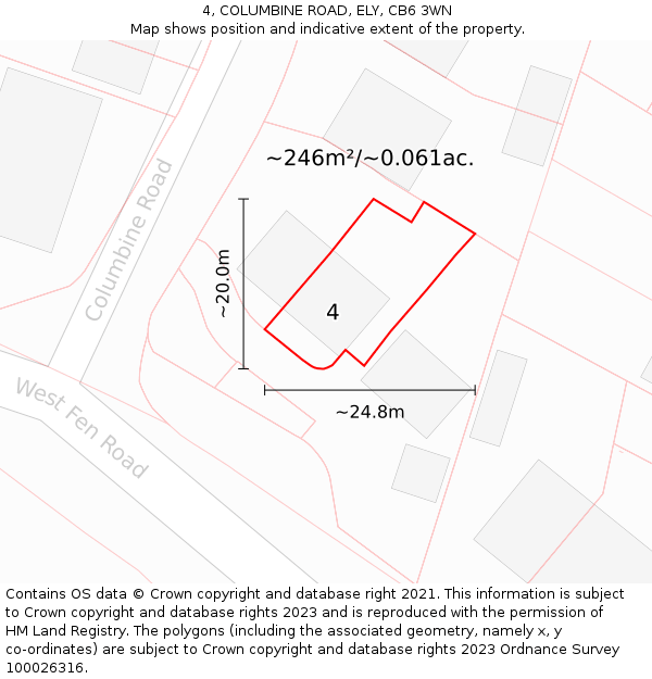 4, COLUMBINE ROAD, ELY, CB6 3WN: Plot and title map