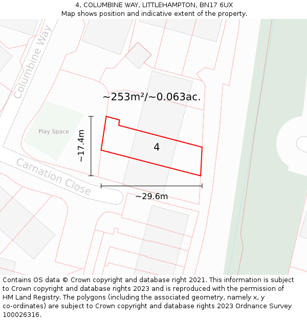 4, COLUMBINE WAY, LITTLEHAMPTON, BN17 6UX: Plot and title map