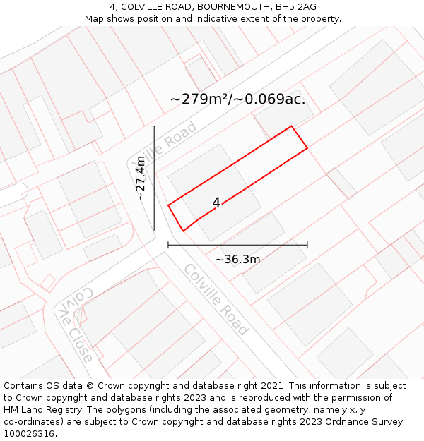 4, COLVILLE ROAD, BOURNEMOUTH, BH5 2AG: Plot and title map
