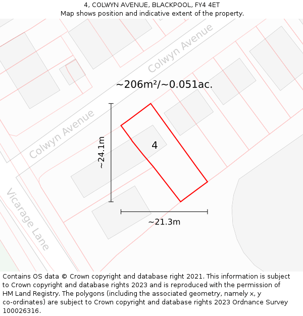 4, COLWYN AVENUE, BLACKPOOL, FY4 4ET: Plot and title map