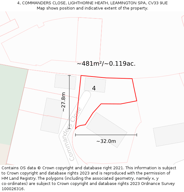 4, COMMANDERS CLOSE, LIGHTHORNE HEATH, LEAMINGTON SPA, CV33 9UE: Plot and title map