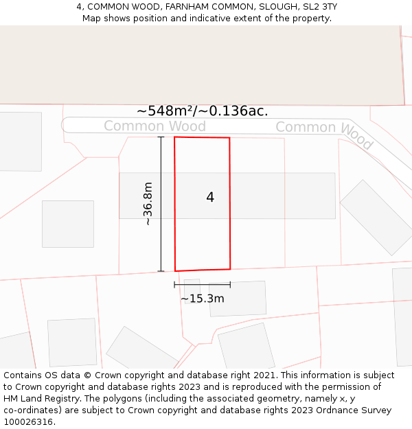 4, COMMON WOOD, FARNHAM COMMON, SLOUGH, SL2 3TY: Plot and title map