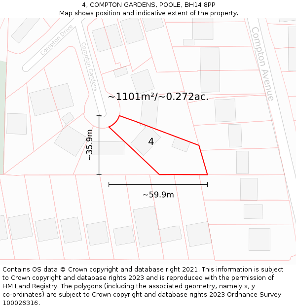 4, COMPTON GARDENS, POOLE, BH14 8PP: Plot and title map