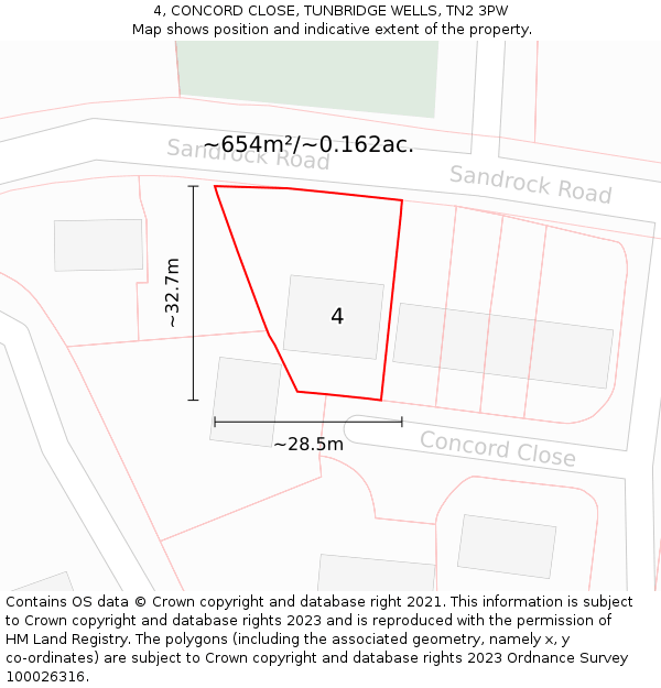 4, CONCORD CLOSE, TUNBRIDGE WELLS, TN2 3PW: Plot and title map