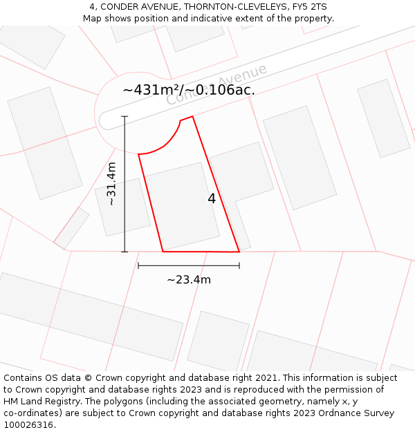4, CONDER AVENUE, THORNTON-CLEVELEYS, FY5 2TS: Plot and title map