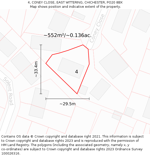 4, CONEY CLOSE, EAST WITTERING, CHICHESTER, PO20 8BX: Plot and title map