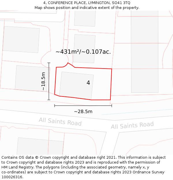 4, CONFERENCE PLACE, LYMINGTON, SO41 3TQ: Plot and title map