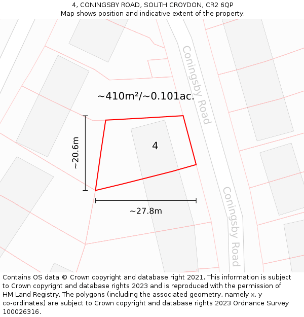 4, CONINGSBY ROAD, SOUTH CROYDON, CR2 6QP: Plot and title map