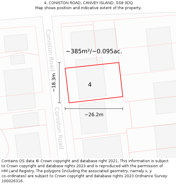 4, CONISTON ROAD, CANVEY ISLAND, SS8 0DQ: Plot and title map