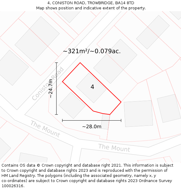 4, CONISTON ROAD, TROWBRIDGE, BA14 8TD: Plot and title map