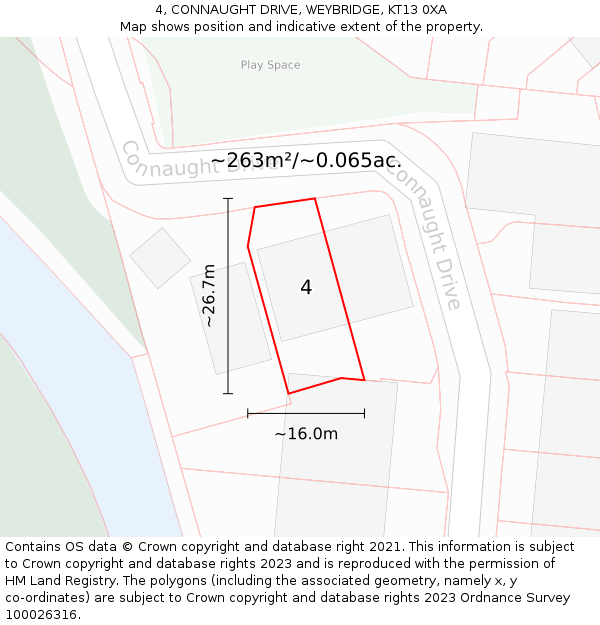 4, CONNAUGHT DRIVE, WEYBRIDGE, KT13 0XA: Plot and title map