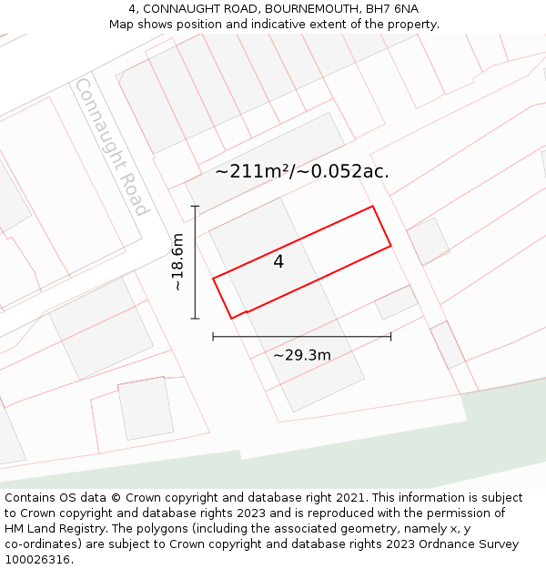 4, CONNAUGHT ROAD, BOURNEMOUTH, BH7 6NA: Plot and title map