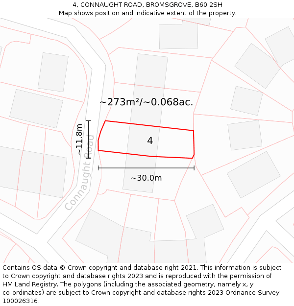 4, CONNAUGHT ROAD, BROMSGROVE, B60 2SH: Plot and title map