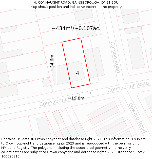 4, CONNAUGHT ROAD, GAINSBOROUGH, DN21 2QU: Plot and title map