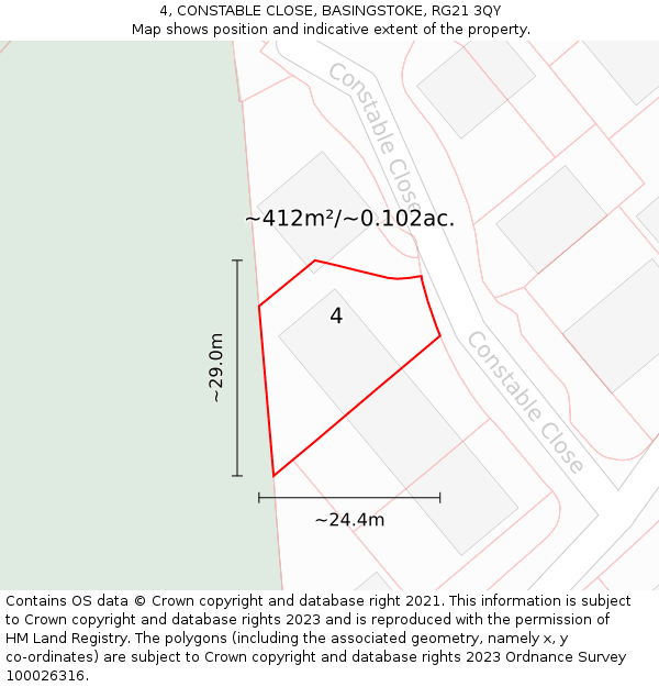 4, CONSTABLE CLOSE, BASINGSTOKE, RG21 3QY: Plot and title map