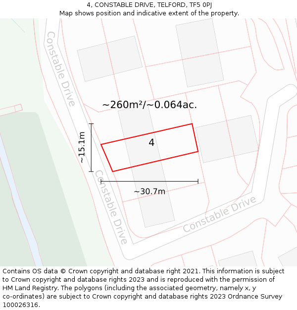 4, CONSTABLE DRIVE, TELFORD, TF5 0PJ: Plot and title map