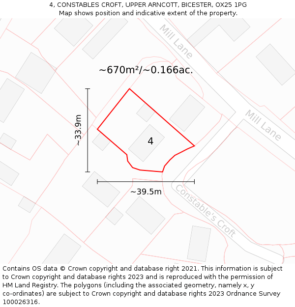 4, CONSTABLES CROFT, UPPER ARNCOTT, BICESTER, OX25 1PG: Plot and title map