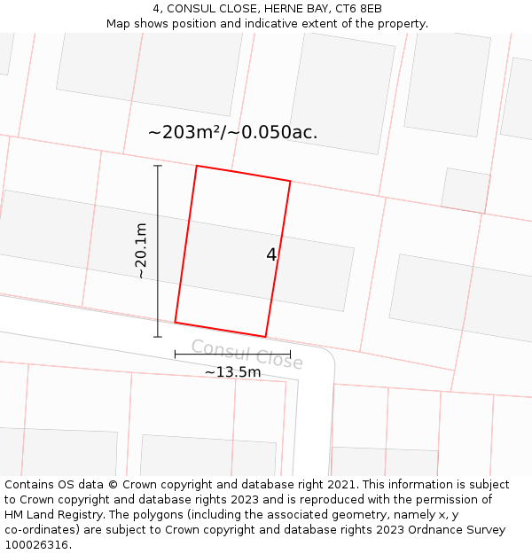 4, CONSUL CLOSE, HERNE BAY, CT6 8EB: Plot and title map