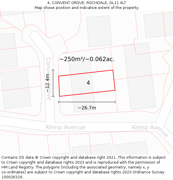 4, CONVENT GROVE, ROCHDALE, OL11 4LT: Plot and title map