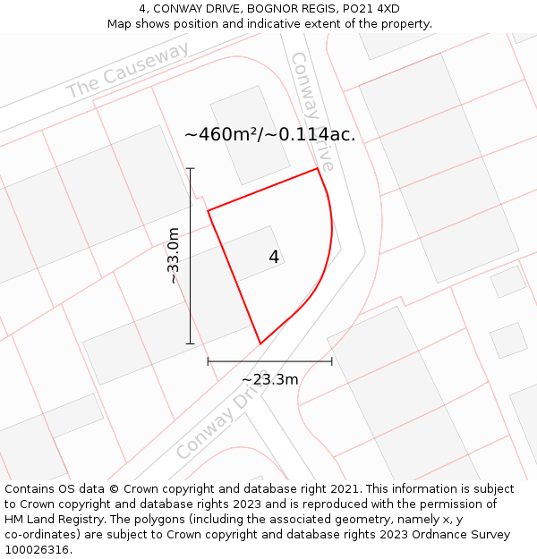 4, CONWAY DRIVE, BOGNOR REGIS, PO21 4XD: Plot and title map