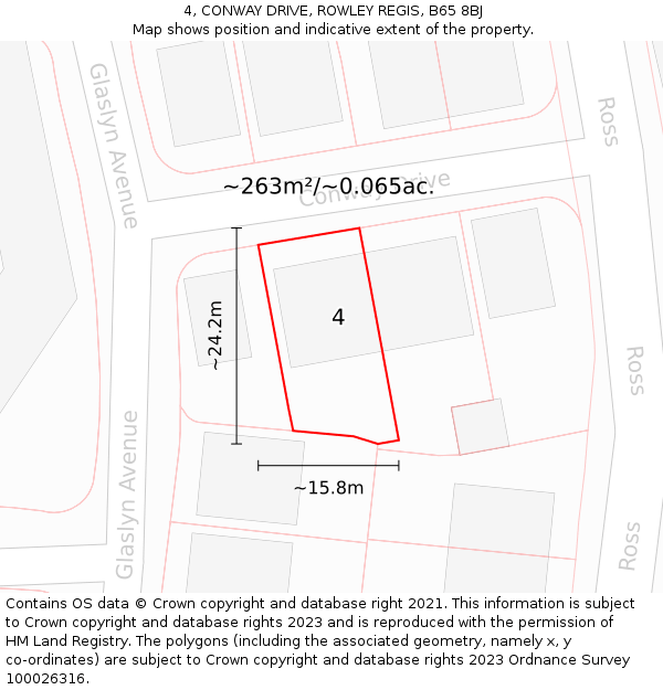 4, CONWAY DRIVE, ROWLEY REGIS, B65 8BJ: Plot and title map