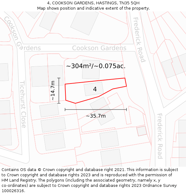 4, COOKSON GARDENS, HASTINGS, TN35 5QH: Plot and title map