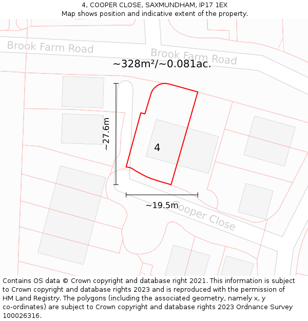 4, COOPER CLOSE, SAXMUNDHAM, IP17 1EX: Plot and title map