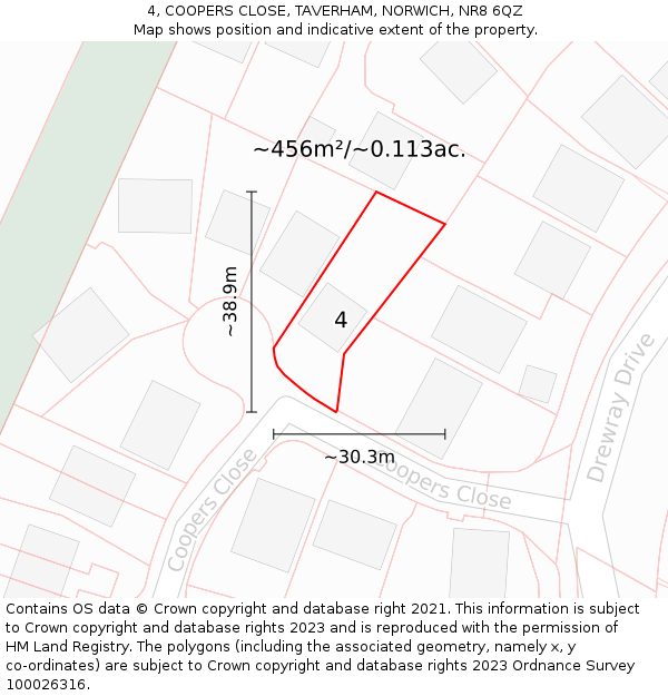 4, COOPERS CLOSE, TAVERHAM, NORWICH, NR8 6QZ: Plot and title map