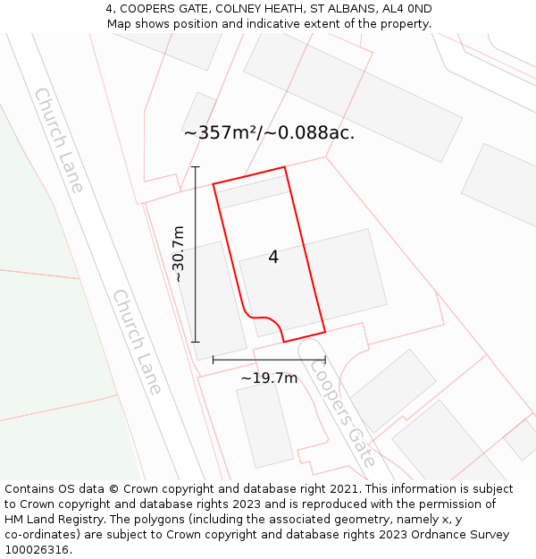 4, COOPERS GATE, COLNEY HEATH, ST ALBANS, AL4 0ND: Plot and title map