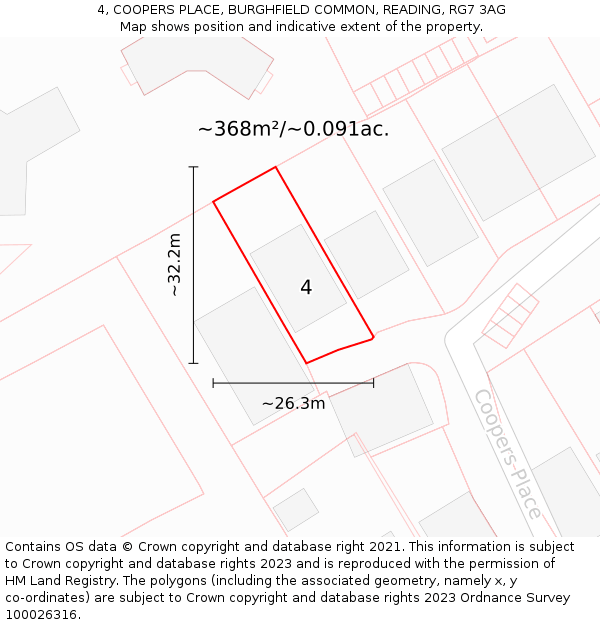 4, COOPERS PLACE, BURGHFIELD COMMON, READING, RG7 3AG: Plot and title map