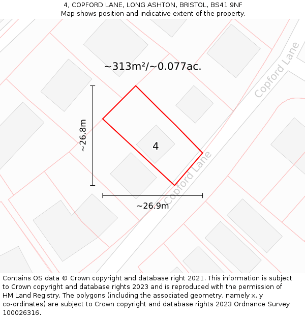 4, COPFORD LANE, LONG ASHTON, BRISTOL, BS41 9NF: Plot and title map