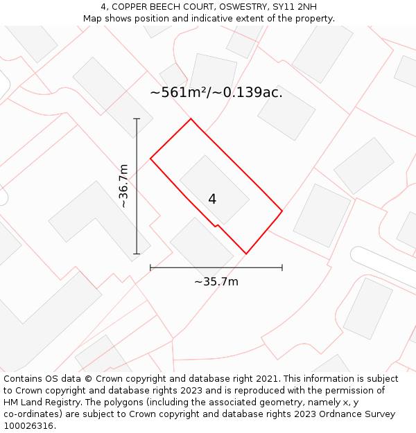 4, COPPER BEECH COURT, OSWESTRY, SY11 2NH: Plot and title map