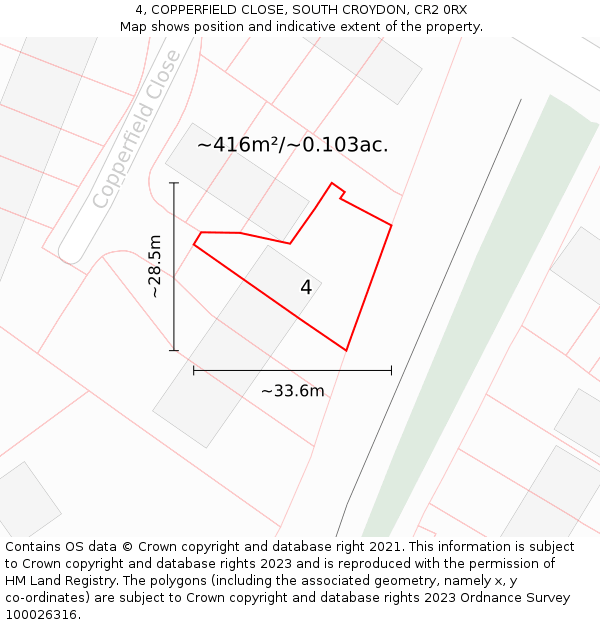 4, COPPERFIELD CLOSE, SOUTH CROYDON, CR2 0RX: Plot and title map