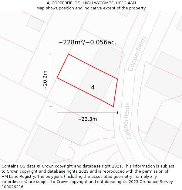 4, COPPERFIELDS, HIGH WYCOMBE, HP12 4AN: Plot and title map