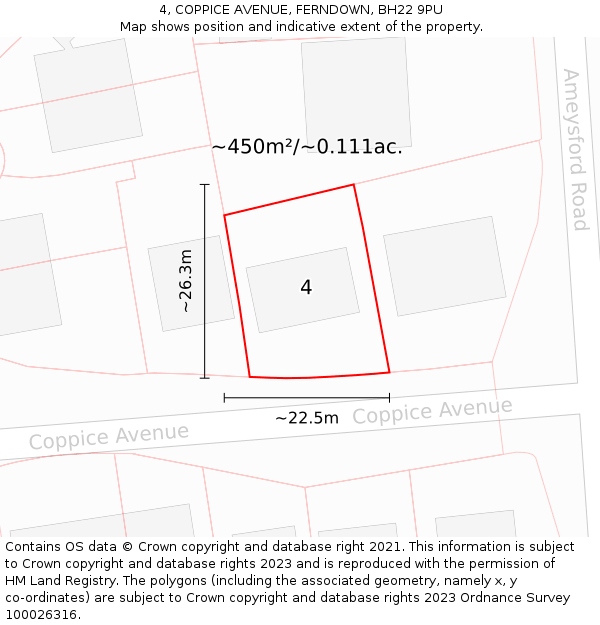 4, COPPICE AVENUE, FERNDOWN, BH22 9PU: Plot and title map