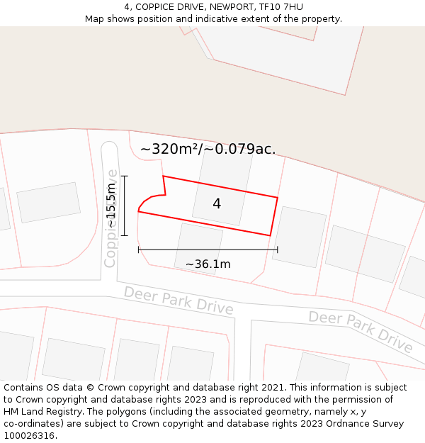 4, COPPICE DRIVE, NEWPORT, TF10 7HU: Plot and title map