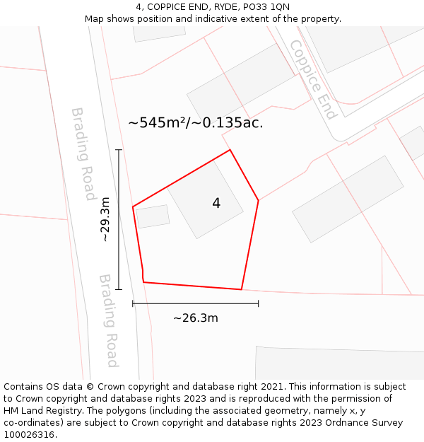 4, COPPICE END, RYDE, PO33 1QN: Plot and title map