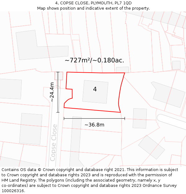 4, COPSE CLOSE, PLYMOUTH, PL7 1QD: Plot and title map