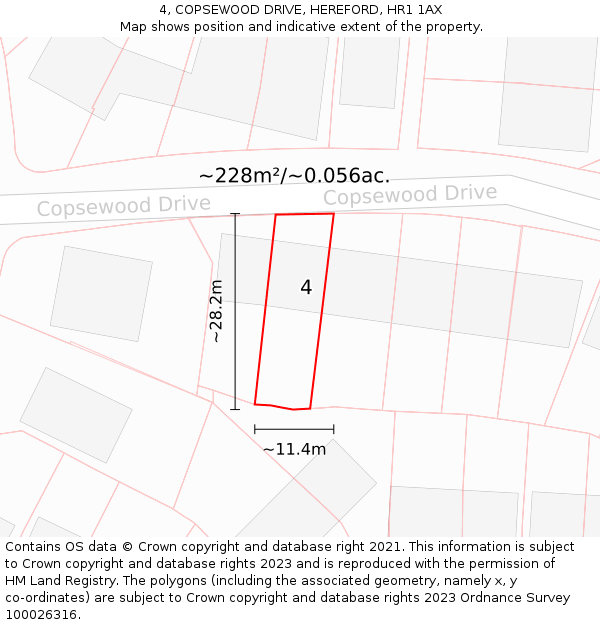 4, COPSEWOOD DRIVE, HEREFORD, HR1 1AX: Plot and title map