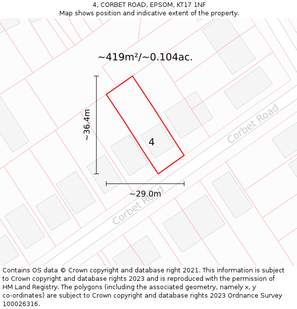 4, CORBET ROAD, EPSOM, KT17 1NF: Plot and title map