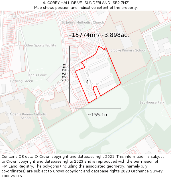 4, CORBY HALL DRIVE, SUNDERLAND, SR2 7HZ: Plot and title map