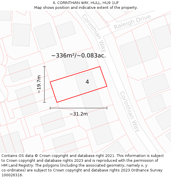 4, CORINTHIAN WAY, HULL, HU9 1UF: Plot and title map