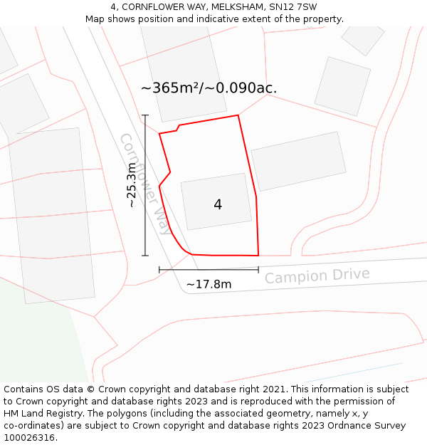 4, CORNFLOWER WAY, MELKSHAM, SN12 7SW: Plot and title map