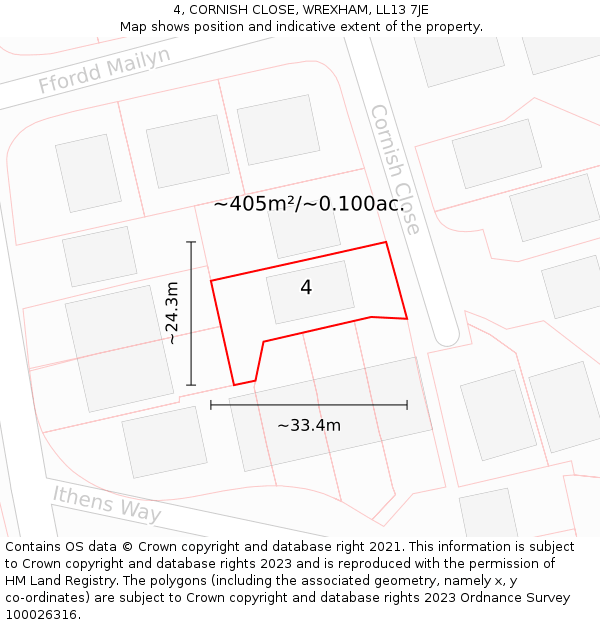 4, CORNISH CLOSE, WREXHAM, LL13 7JE: Plot and title map