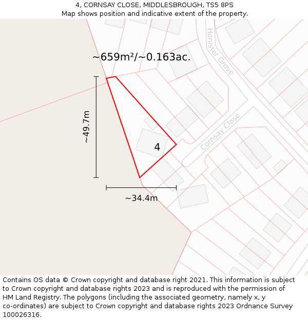 4, CORNSAY CLOSE, MIDDLESBROUGH, TS5 8PS: Plot and title map