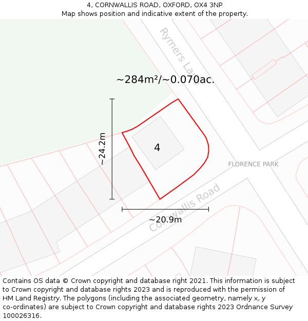 4, CORNWALLIS ROAD, OXFORD, OX4 3NP: Plot and title map