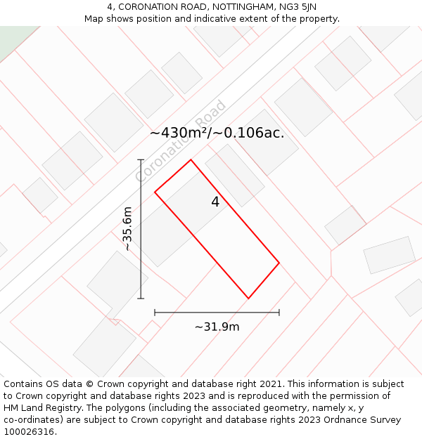 4, CORONATION ROAD, NOTTINGHAM, NG3 5JN: Plot and title map